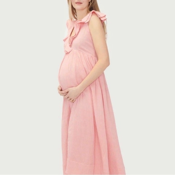 HATCH The Sarah Dress Pink Smocked Flutter Sleeve Maternity Maxi Dress EUC India - Picture 9 of 10